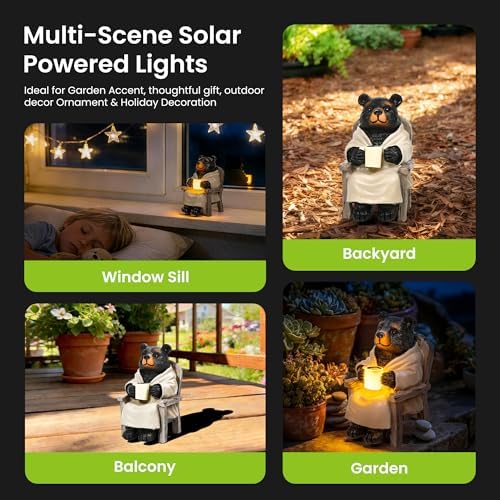 SOWSUN Solar Garden Decor Outdoor Miniature Bear Statue for Patio Yard - Image 2