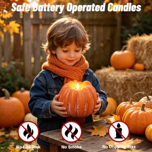 Wondise Orange Fall Decorations Real Wax Pumpkin Candles with Remote Timer - Image 3