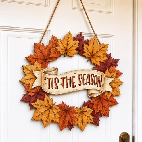 Fall Door Decor Wooden Fall Wreath, Door Hanger Sign for Front Door by Unknown