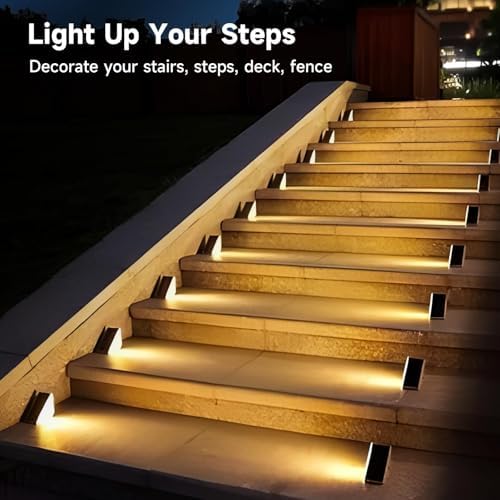 Solar Step Lights Outdoor, 6 Pack Solar Stair Lights Waterproof, Warm White/7 RGB Colors Deck Lighting for Outside Garden Stair, Deck, Fence, Front Step, Front Porch, and Patio Decor - Image 5
