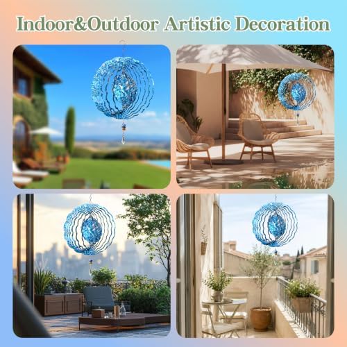 10 Inch 3D Hummingbird Wind Spinner with Crystal Pendant, Teal Floral Metal Mandala Hanging Spinner, Kinetic Wind Sculpture for Outdoor Yard, Garden, Patio, Balcony Decor - Image 6
