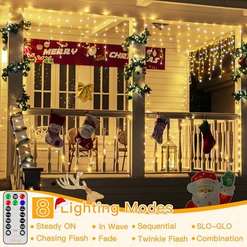 Ollny Icicle Lights for Outside 504LED 41FT, Warm and Cool White Christmas Light with Remote 8Modes Timers Waterproof, Plug in Connectable Hanging Lights for Outdoor Indoor House Roof Holiday - Image 3