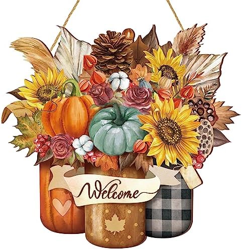 Boao Fall Door Decor Wooden Pumpkin Hanger Welcome Sign for Front Door by Boao