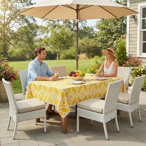 LUSHVIDA Moroccan Outdoor Tablecloth with Umbrella Hole, 60x84 Inch Yellow - Image 2