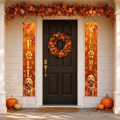 IVN Fall Puppy Paw Print Porch Banners 12x71 Inch Set of 2 - Image 6