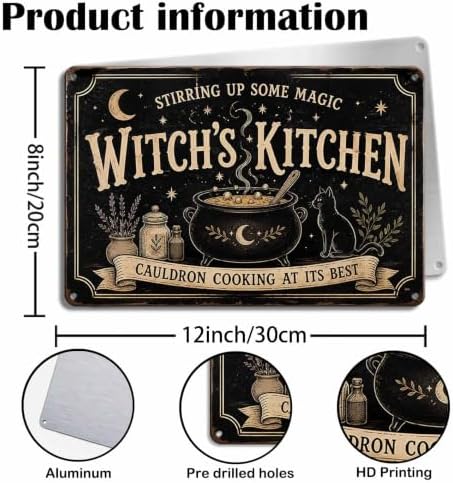 Halloween Metal Art Sign Witch's Kitchen Cauldron Cooking Decor - Image 3