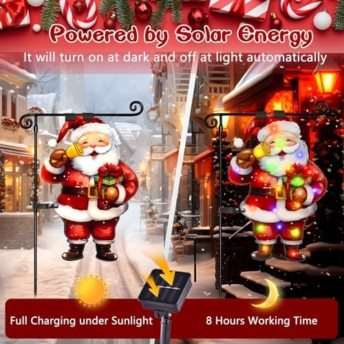 12x18 Lighted Christmas Santa Garden Flag, 8 Modes Solar LED - Image 4