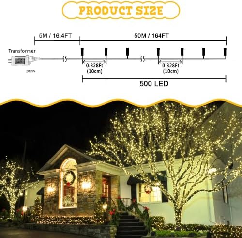 weillsnow 164 FT 500 LED Fairy Lights Outdoor, Warm White String Lights with Timer & 8 Modes, Waterproof Plug in Christmas Lights for Bedroom Wedding Party Decor - Image 2