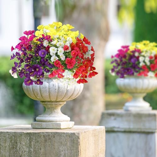 Artificial Flowers for Outdoors 12 Bundles Realistic Faux Plants UV Resistant Fake Silk Morning Glory with Eucalyptus for Front Door Planter Patio Porch Spring Summer Decoration (6 Mixed Color) - Image 5