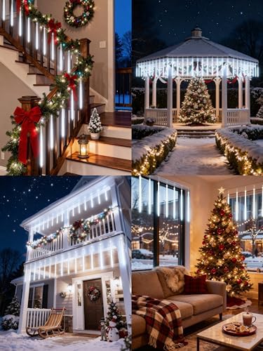 20 Tubes White Solar Meteor Shower Icicle Lights 480 LED Christmas Outdoor - Image 6