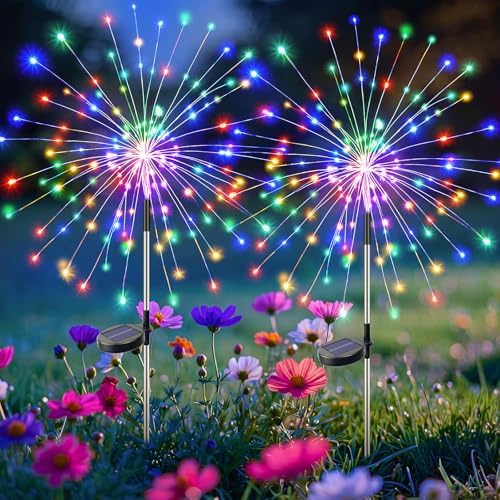 btfarm 2 Pack Solar Garden Lights Outdoor, 8 Modes Firework Lights Outside by btfarmdecorativelighting