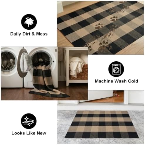 Fall Front Door Mat 3x5 Buffalo Plaid Checkered Outdoor Rug Doormat - Image 6
