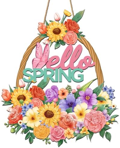 Wooden Spring Front Door Sign Hollow Flower Basket Welcome Sign Spring Decorations for Home Colorful Hanging Door Decor for Front Porch Wall Party Easter Outdoor Indoor by Unknown