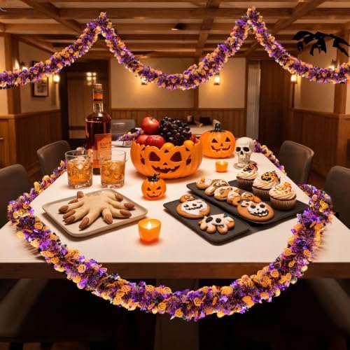 50FT Halloween Garland with Pumpkin Spider Bat - Shiny Tinsel Garland for Mantle, Tree, Doorway, Indoor & Outdoor Halloween Party Decorations - Image 7