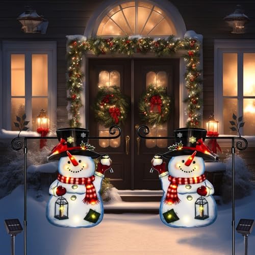 28x40 Lighted Christmas Snowman Garden Flag, 8 Modes Solar LED - Image 7