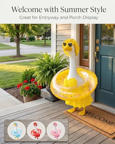 Bikini Porch Goose Outfits Summer Costume for 23" 17" Goose Statue, Swimsuit Set with Sunglasses, Swim Ring and Hat, Hawaiian Style for Garden Patio Lawn Yard Outdoor Decoration(Watermelon) - Image 3