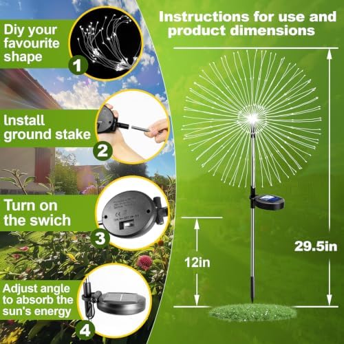 Anordsem Solar Firework Lights Outdoor Garden Sparkler Lights 2 Pack White - Image 5