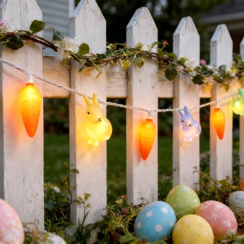 8.5Ft Easter Rabbit String Lights, 10L Plug in Pastel Easter Bunny Carrot Lights Connectable for Outdoor/Indoor Holiday Home Kits Classroom Bedroom Windows Tree Garden Spring Decoration - Image 5