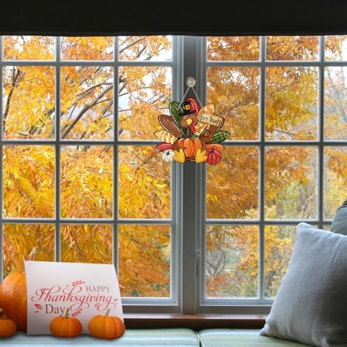 Thanksgiving Turkey Front Door Sign, Fall Give Thanks Pumpkin Wood - Image 5