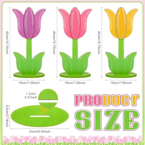 3 Pcs Large Spring Porch Decorations Wooden Tulip Yard Signs Outdoor Spring Decorations Tulip Flower Block Sign for Holiday Front Home Door Outdoor, 15.75 Inch - Image 3