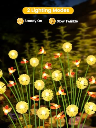 EEW Solar Garden Lights Outdoor 6 Pack 48 LED Swaying Dandelion Bee Lights - Image 2