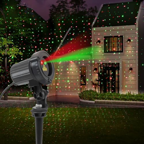 SUNFUCAN Laser Christmas Projector Lights Outdoor, Outdoor Garden Laser Light, Landscape Lights with Red and Green Stars, IP65 Waterproof,Cold Resistant. Suitable for Holiday, Party, Garden Decorati by SUNFUCAN