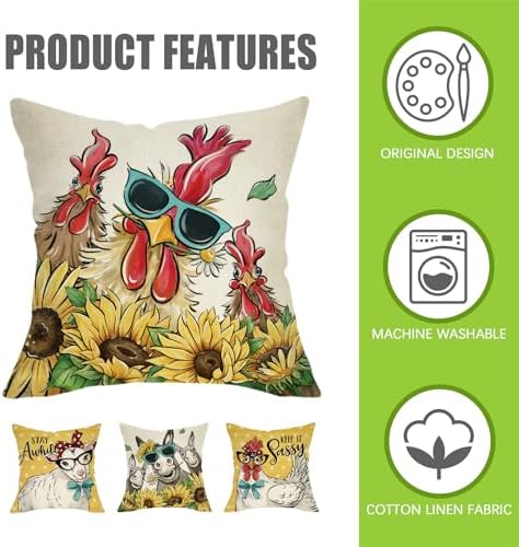 Fahrendom Funny Farm Animals Decorative Throw Pillow Covers 16×16 Set of 4 - Image 3