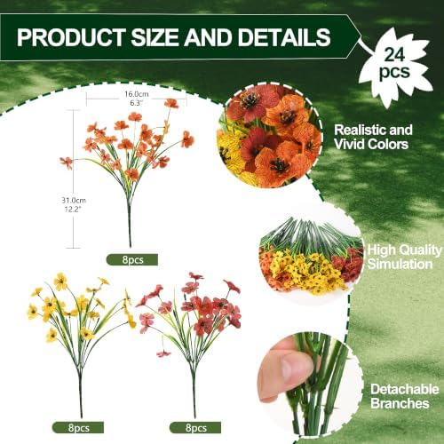 INQCMY 24 Pcs Artificial Mums for Outdoors Planters Fake Flowers Fall Decor - Image 2