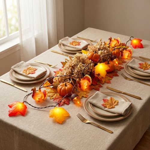 8.5Ft Fall Thanksgiving Decor String Lights, 10 LED Maple Leaves Acorn Turkey Lights Home Porch Fireplace Autumn Harvest Party, Indoor Outdoor Thanksgiving Decor, Plug in - Image 6