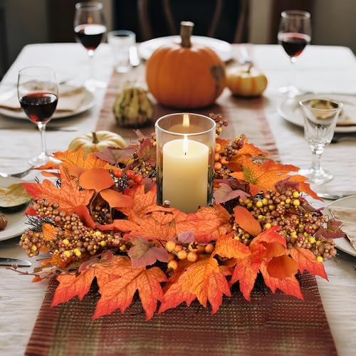 20 lnch Artificial Fall Wreath for Front Door Autumn Wreath with Hanger - Image 3