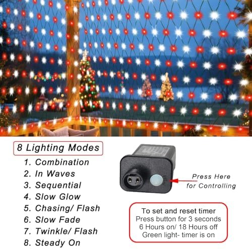 Pooqla Red and White Christmas Net Lights Outdoor, 15x 5ft Green Wire - Image 2