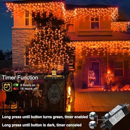 66ft Orange Halloween Lights Outdoor, 640LED Icicle Lights for Outside Indoor Twinkle Christmas Light with Connectable Clear Wire 8 Modes Timer Waterproof for House Party Tree Holiday Yard Patio Decor - Image 6