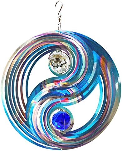 FONMY Mandala Wind Spinner w/Crystal Ball-Fengshui 3D Stainless Steel Hanging Spinners Worth Gift Christmas Decoration Indoor/Outdoor Garden Décor Kinetic Yard Art 12 Inches Wind Sculpture by FONMY