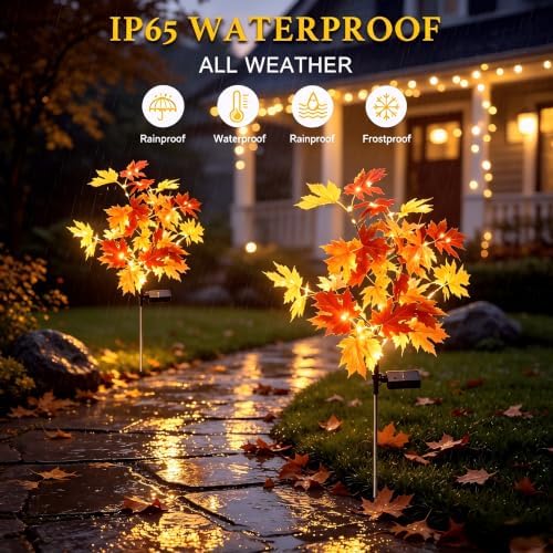 4 Pack Fall Solar Lights Outdoor Decorative, Maple Tree Solar Lights Decor - Image 2