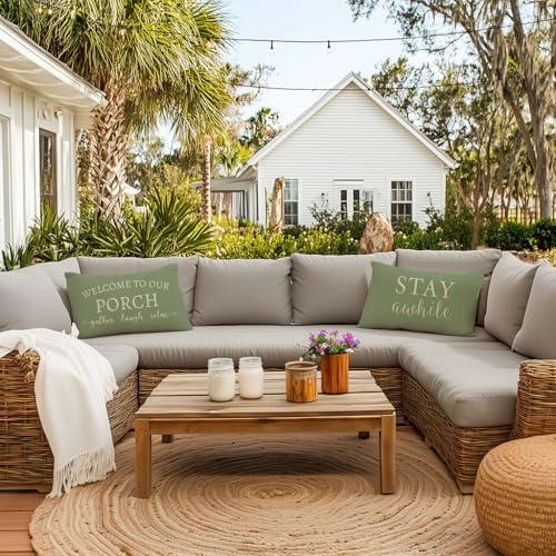 PANDICORN Outdoor Lumbar Throw Pillow Covers 12x20 Set of 2, Sage Green - Image 2