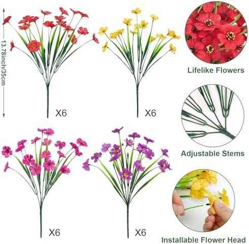 Ouddy Decor 24 Bundles Artificial Flowers for Outdoors Decor, Multicolor - Image 2