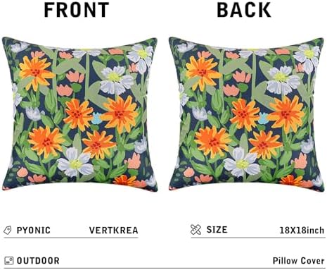 Pyonic Spring Summer Floral Outdoor Pillow Covers 18x18 inch Waterproof Throw Pillow Covers Outdoor Pillows for Patio Furniture Garden Bench Porch,Navy - Image 3