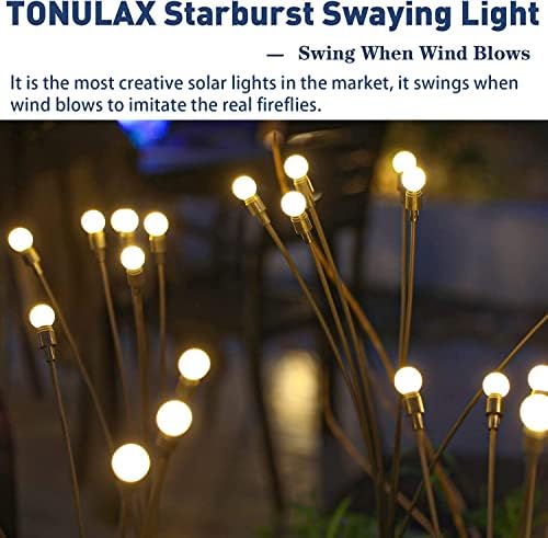 TONULAX Solar Garden Lights - 6 Pack 48 LED Upgraded Solar Swaying Light, Sway by Wind, Outdoor Lights, Yard Patio Pathway Decoration, High Flexibility Iron Wire & Heavy Bulb Base, Warm White - Image 6