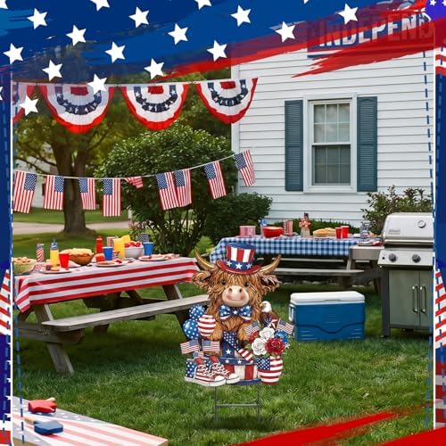 Amyhill 4th of July Highland Cow Metal Garden Stakes Patriotic American Flag Red White Blue Outdoor Yard Decorations with Stakes Independence Day Decor Sign for Home Lawn Porch Backyard Holiday Decor - Image 6