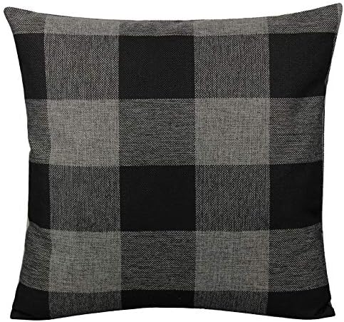 VAKADO Black Grey/Gray Farmhouse Buffalo Plaid Throw Pillow Covers 26x26 Inch Set of 2 Retro Rustic Checkers Decorative Cushion Cases Home Decor for Couch Bed Sofa - Image 2
