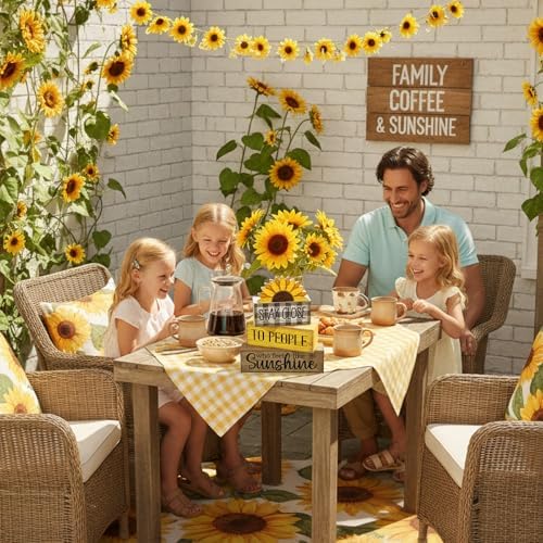 Lineshading 4 Pcs Sunflower Wooden Block Signs Farmhouse Tabletop Decor - Image 5
