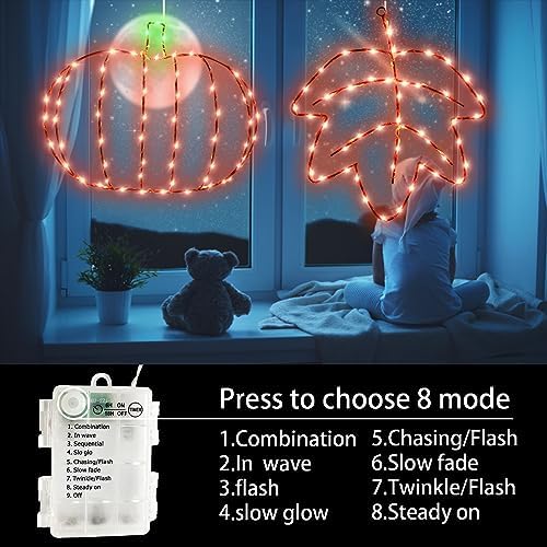 Fall Thanksgiving Window Lights, 2Pack Light up Pumpkin and Maple Leaf - Image 4