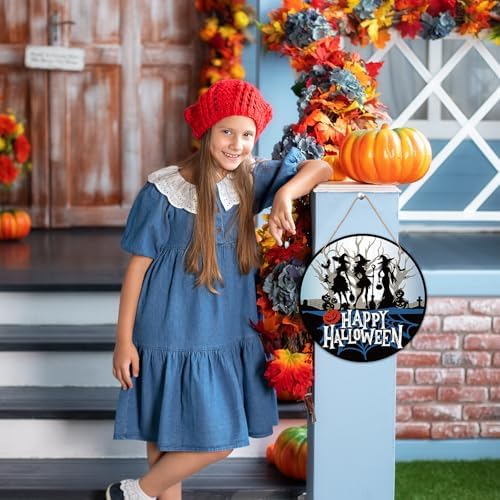 Halloween Door Decorations - 12" Witch Welcome Sign for Front Door, Pumpkin Wooden Hanger for Home Porch Indoor Outdoor Wall Decor -B09 - Image 5
