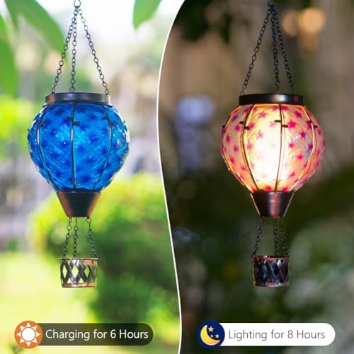 Solar Hot Air Balloon Lantern with Flame,Glass Solar Hanging Lights - Image 2