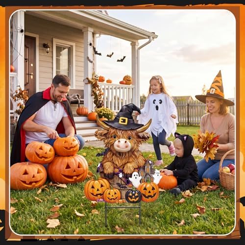 Amyhill Halloween Highland Cow Outdoor Decor Metal Garden Stakes with Pumpkins Bats Yard Signs for Halloween Outdoor Lawn Porch Backyard Holiday Lawn Decorations - Image 4