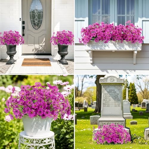 6 Bundles Purple Artificial Flowers for Outdoors, UV Resistant Faux Plants - Image 2