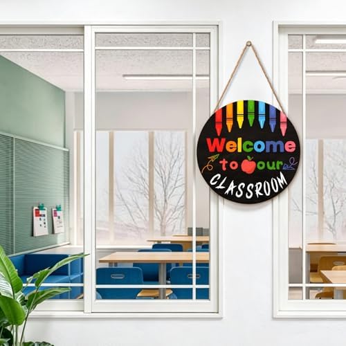 Welcome Sign for Classroom Door Decorations 12x12in Welcome to Our Classroom Sign Welcome Back to School Door Hanger Teacher Welcom Round Wood Hanging Signs for School Classroom Wall Board Supplies - Image 7