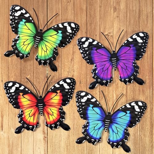 Metal Butterfly Wall Decor-4 Pack Butterfly Hanging Wall Decor Outdoor Fence Wall Art Decor for Indoor or Outdoor, Yard Patio Fence Garden Decorations - Image 2