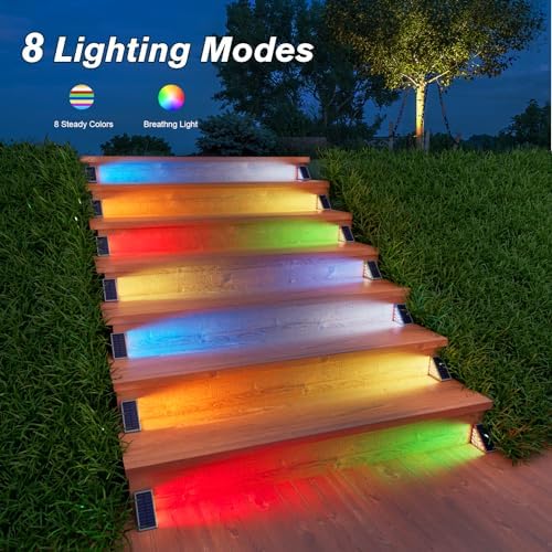 VOLISUN Solar Stair Lights 12 Pack, 7 Fixed Colors Solar Step Lights - Image 3