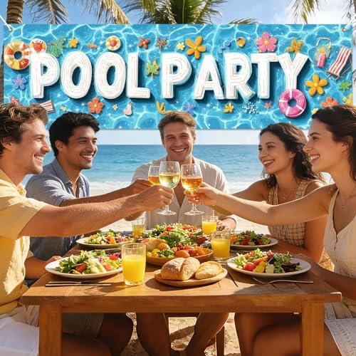 HOMETITUTE Pool Party Summer Outdoor Banner 10x3FT Large Blue Water Tropical Beach Theme Backyard Party Decoration Poolside Birthday Patio Garden Indoor Outdoor Celebration Display Decor - Image 4